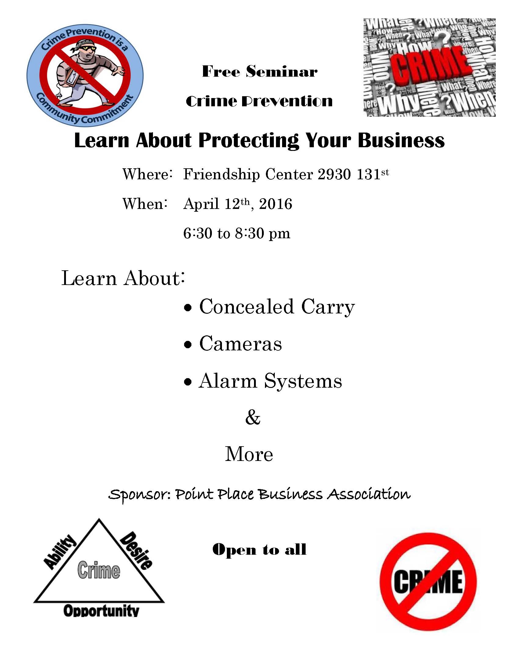 Free Crime Prevention Seminar for Business and the Public Point Place